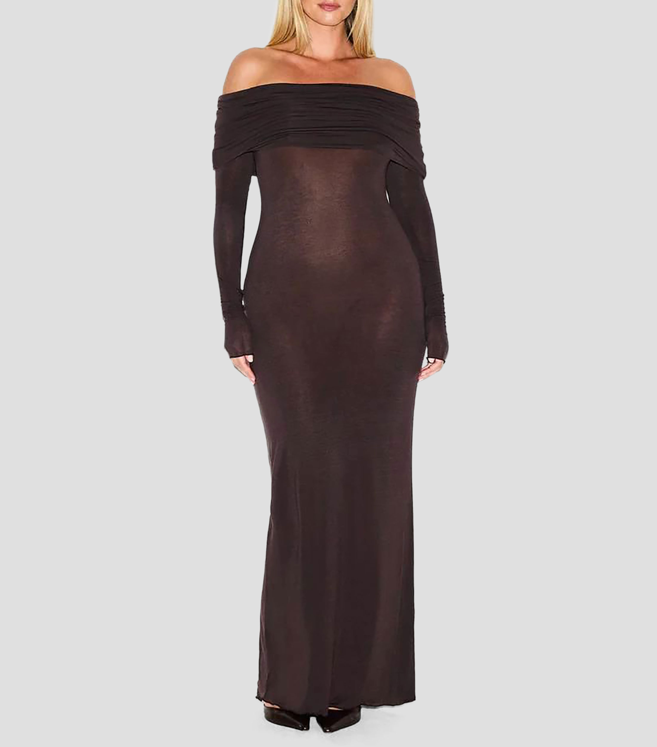 Vestido largo manga larga liso Mujer